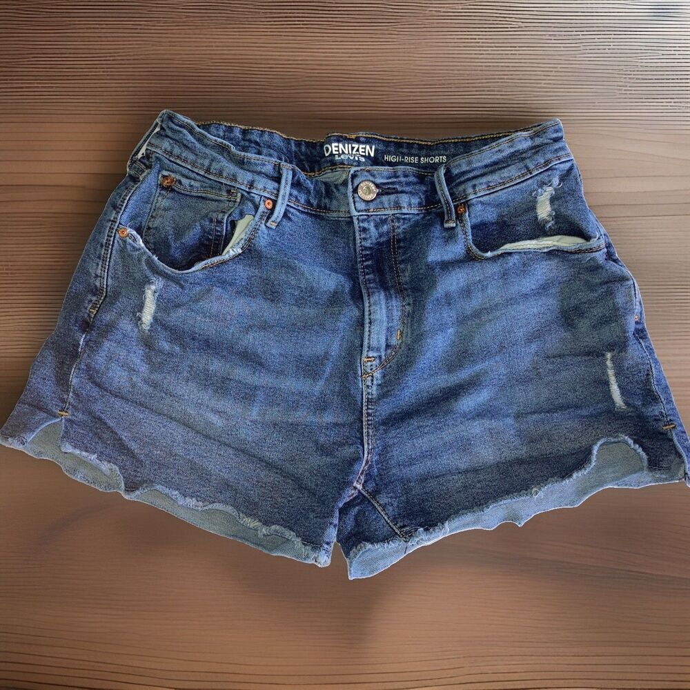 Levi’s Denizen High Rise Shorts 10 Distressed Denim Cut Offs Good Condition